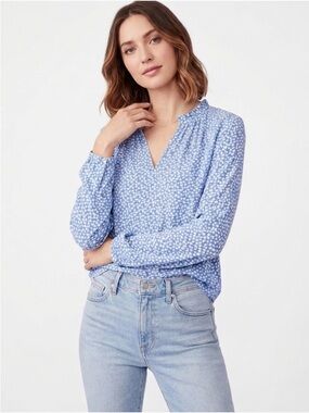 Gap Light Blue Floral V-Neck Blouse Size Small